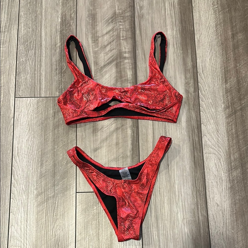 Red Snakeskin Bikini Set